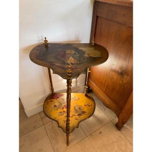 Antique Art Nouveau Side Table, Martin Varnished Side Table, Painted And Signed, Circa 1900