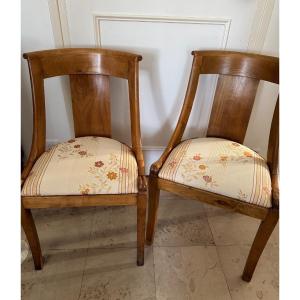 Ancienne Paire De Chaises Gondoles XIX Eme Siècle Bois Fruitier Chaise Empire Fauteuil