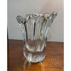 Antique Small Baccarat Crystal Vase, Wave Shaped, Mid 20th Century 