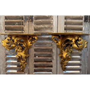 Antique Pair Of Gilded Wood Wall Consoles End Of 19th Century Beginning Of 20th Century Venice Wall Shelf