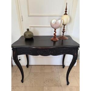 Antique Console In Carved Art Nouveau Wood Circa 1900 Re-lacquered In Black, Painted And Patinated 