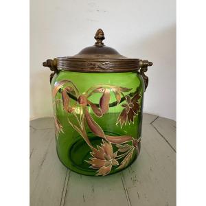 Antique Gold Enamelled Glass Biscuit Bucket Circa 1900 Art Nouveau