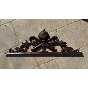 Rare Door Or Cabinet Pediment With Marine Attributes Globe Telescopes 19th Century Woodwork 