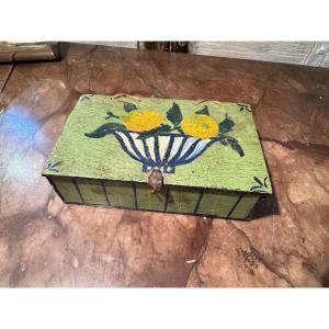 Antique Small Normandy Painted Wood Box Early 19th Century