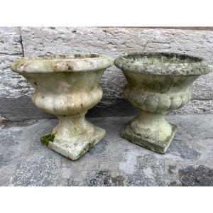 Paire De Vasques De Jardin En Pierre Reconstituée , époque XX ème Vases Médicis 