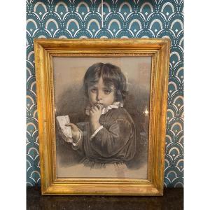 Old Drawing Table: The Child With Tartine. Period XIX Dated And Signed 1888, Beautiful Expression