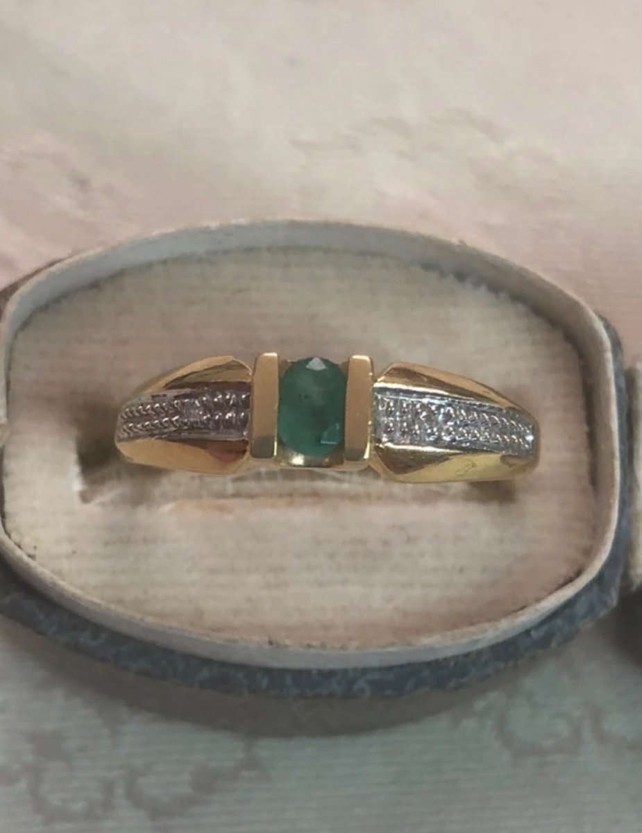 Gold/emerald And Small Pink Diamonds Ring-photo-2