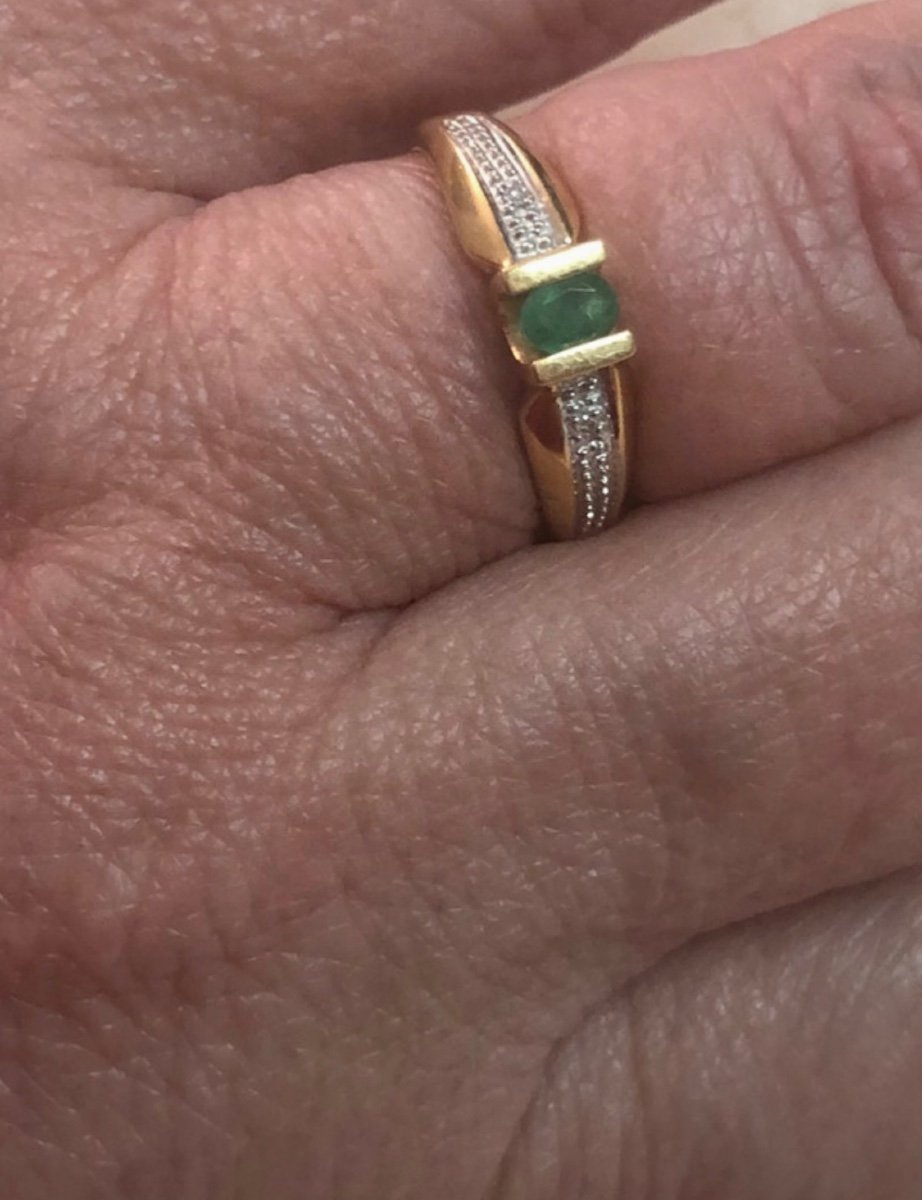 Gold/emerald And Small Pink Diamonds Ring-photo-3