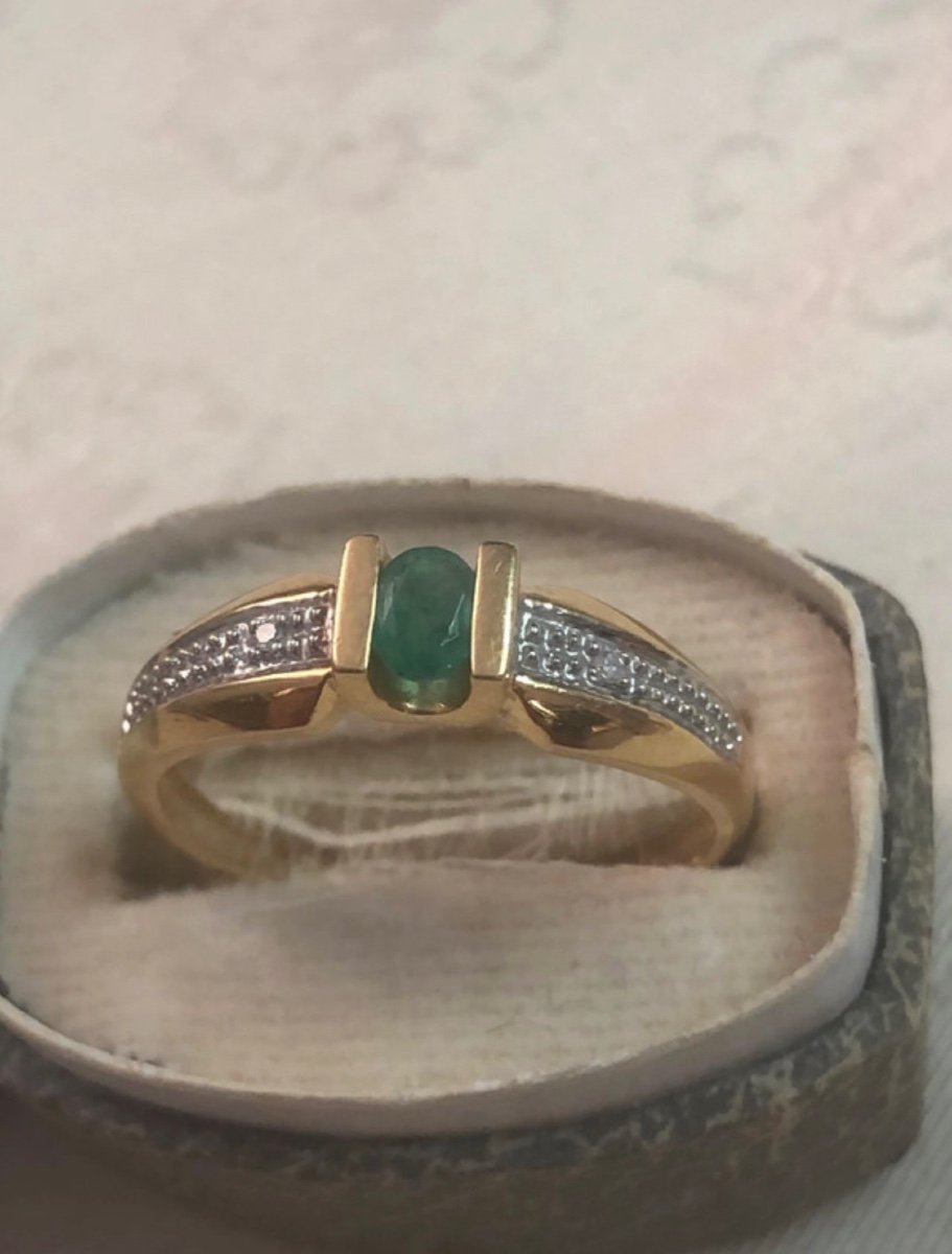 Gold/emerald And Small Pink Diamonds Ring-photo-4