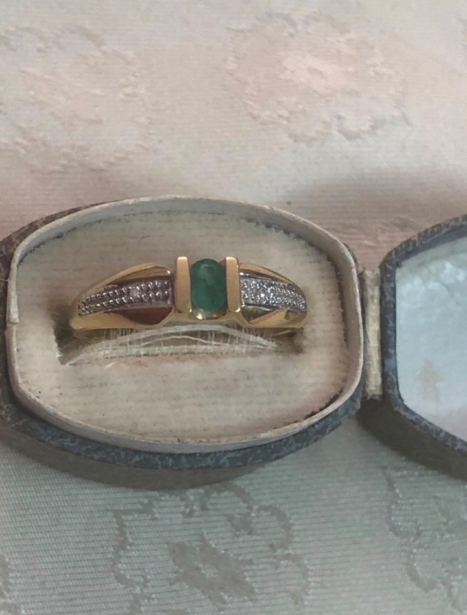 Gold/emerald And Small Pink Diamonds Ring-photo-1