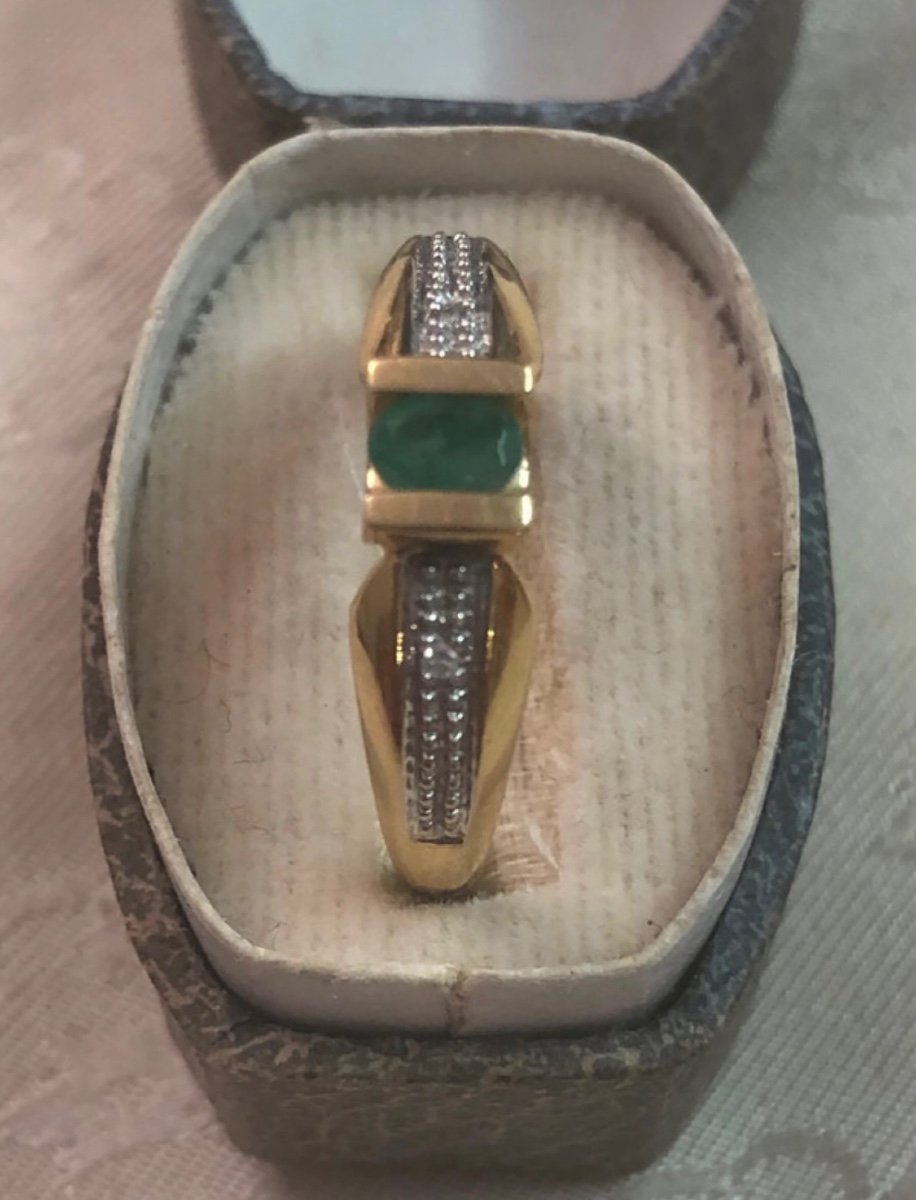 Gold/emerald And Small Pink Diamonds Ring-photo-2