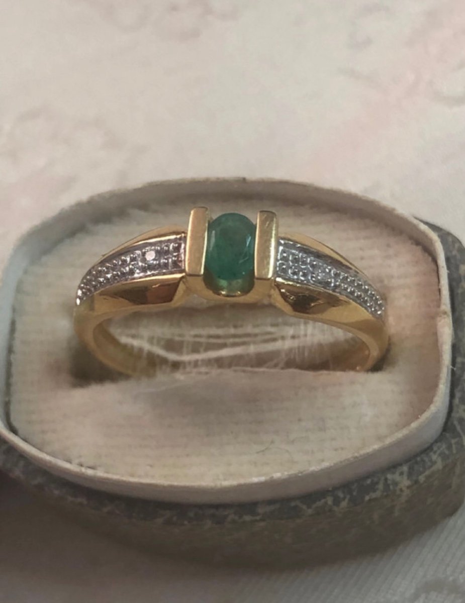 Gold/emerald And Small Pink Diamonds Ring-photo-3