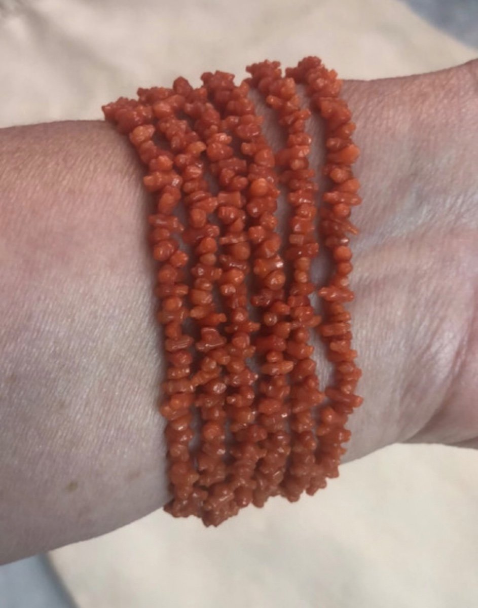 Bracelet Corail / Métal Doré /émail -photo-3