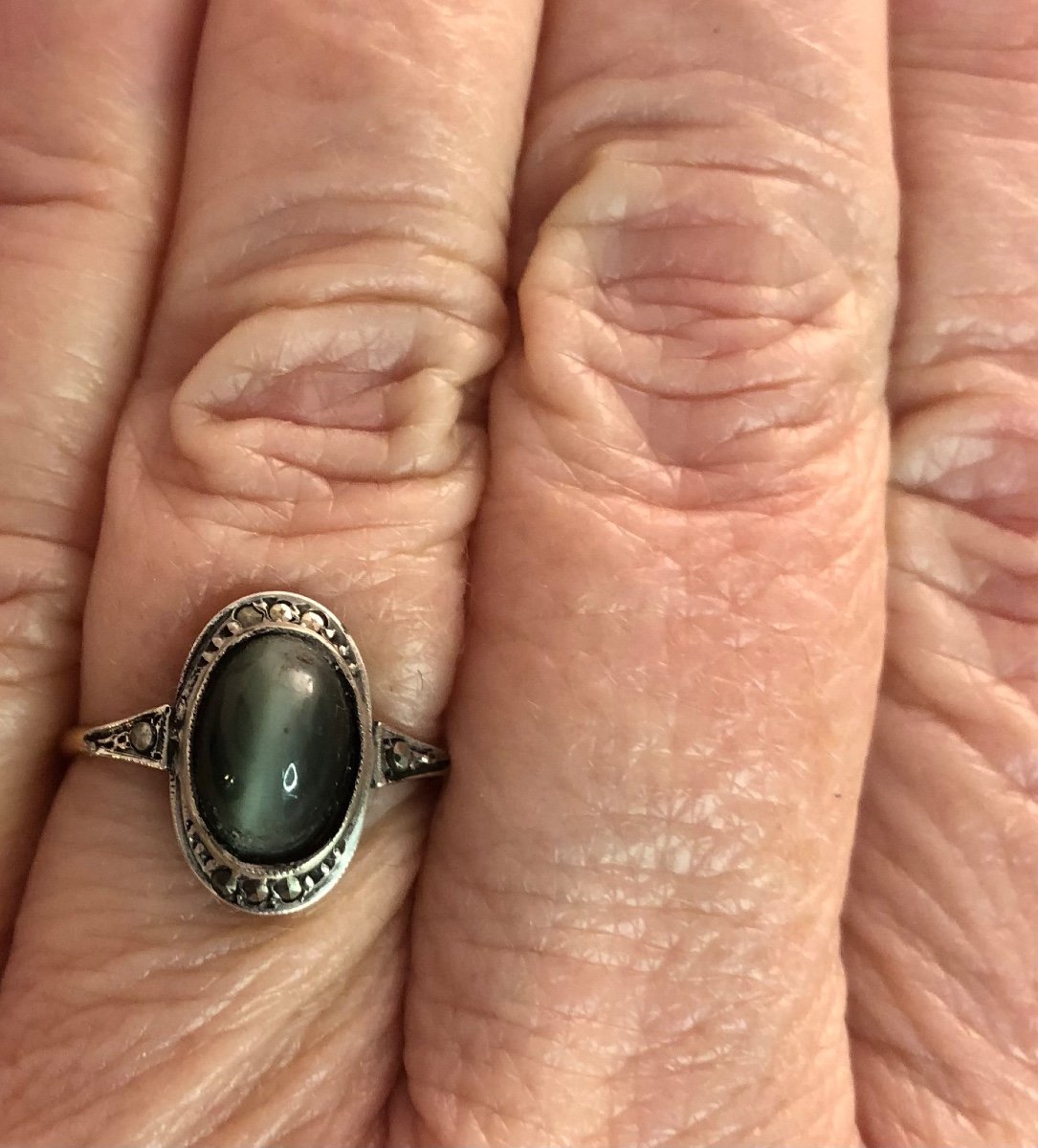 Old Ring / Silver / Cat's Eye-photo-3