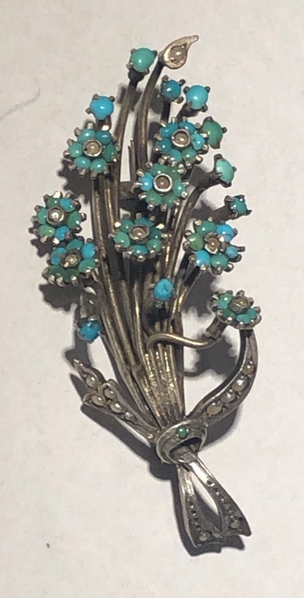 Broche Argent / Turquoises -photo-5