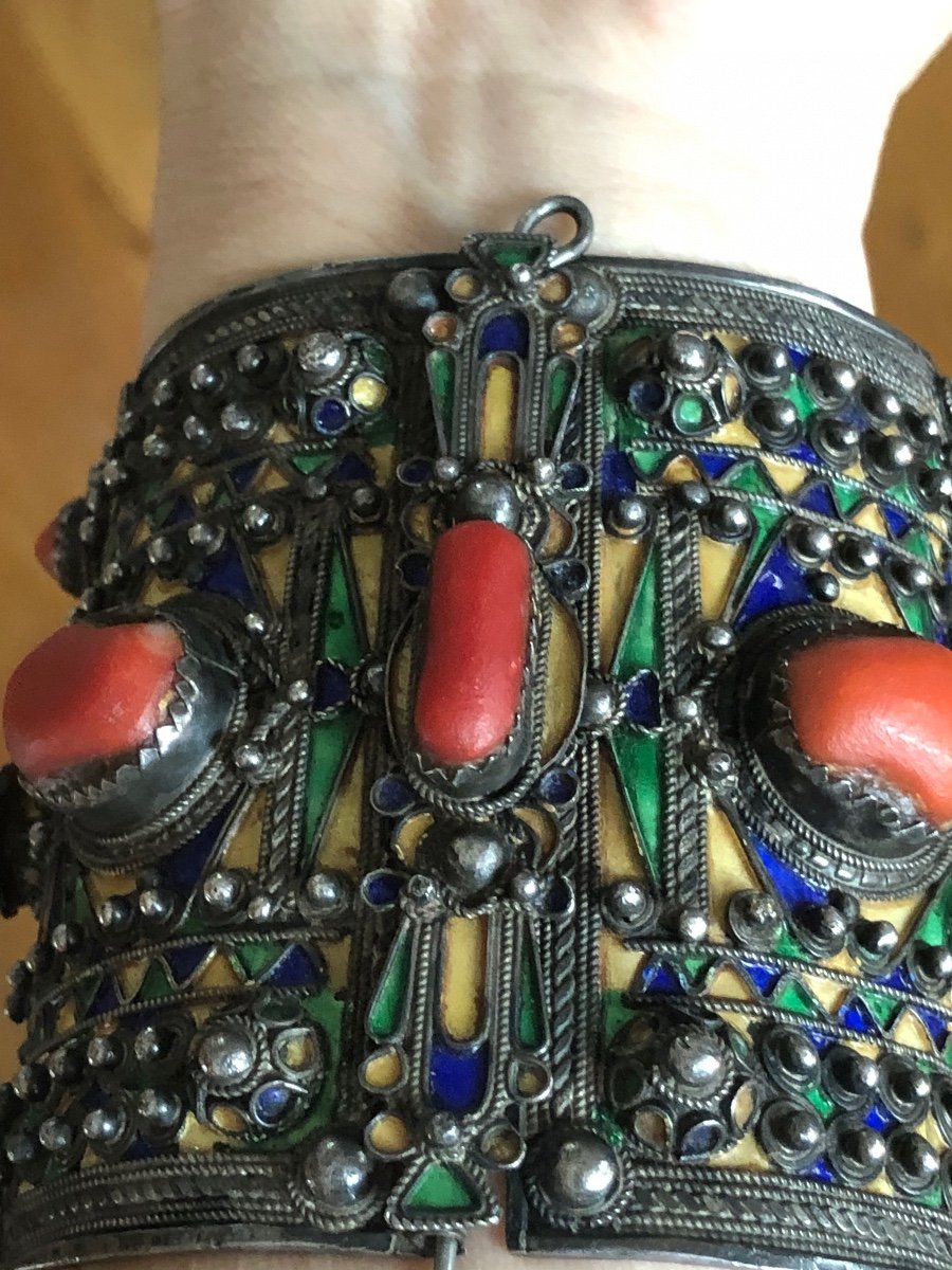 Bracelet Kabyle Argent / Corail -photo-3