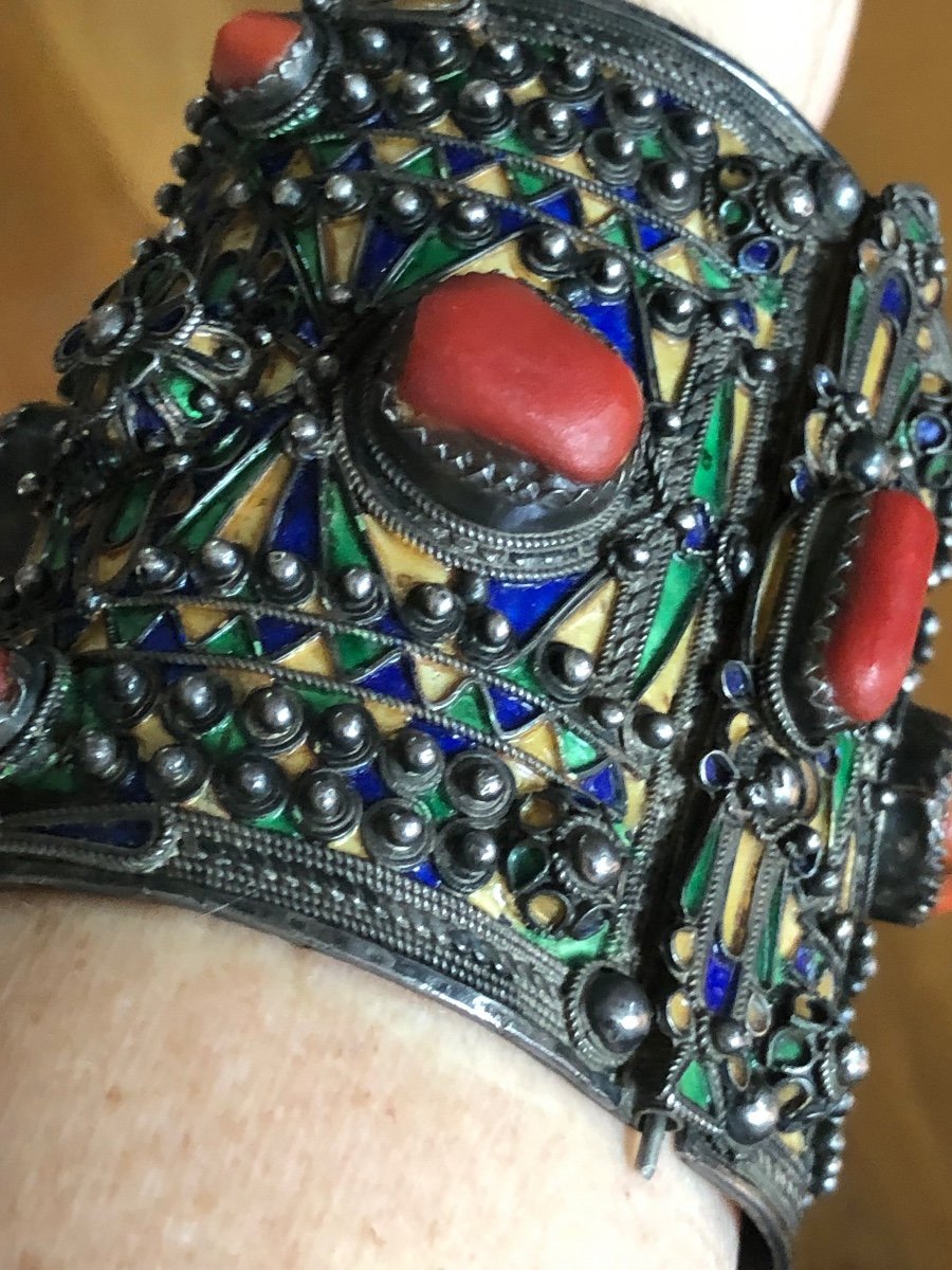 Bracelet Kabyle Argent / Corail -photo-4