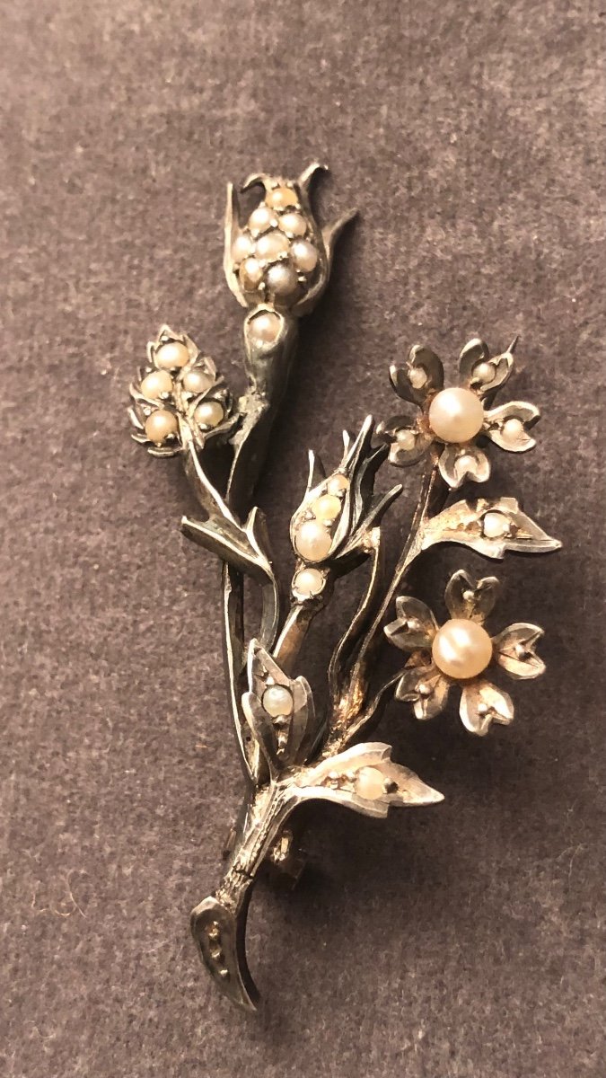 19th Century Silver / Fine Pearl Brooch -photo-2