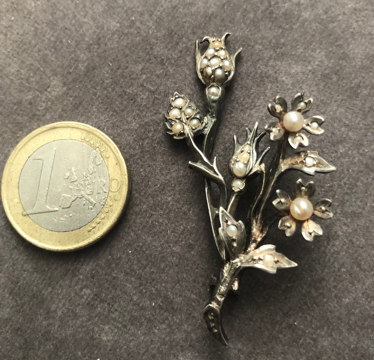 19th Century Silver / Fine Pearl Brooch -photo-3