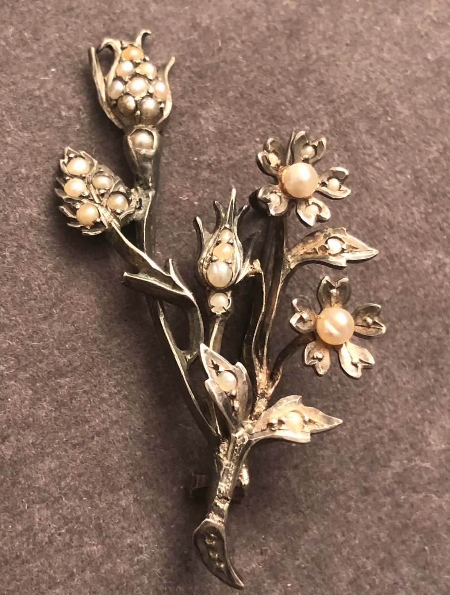 19th Century Silver / Fine Pearl Brooch -photo-3