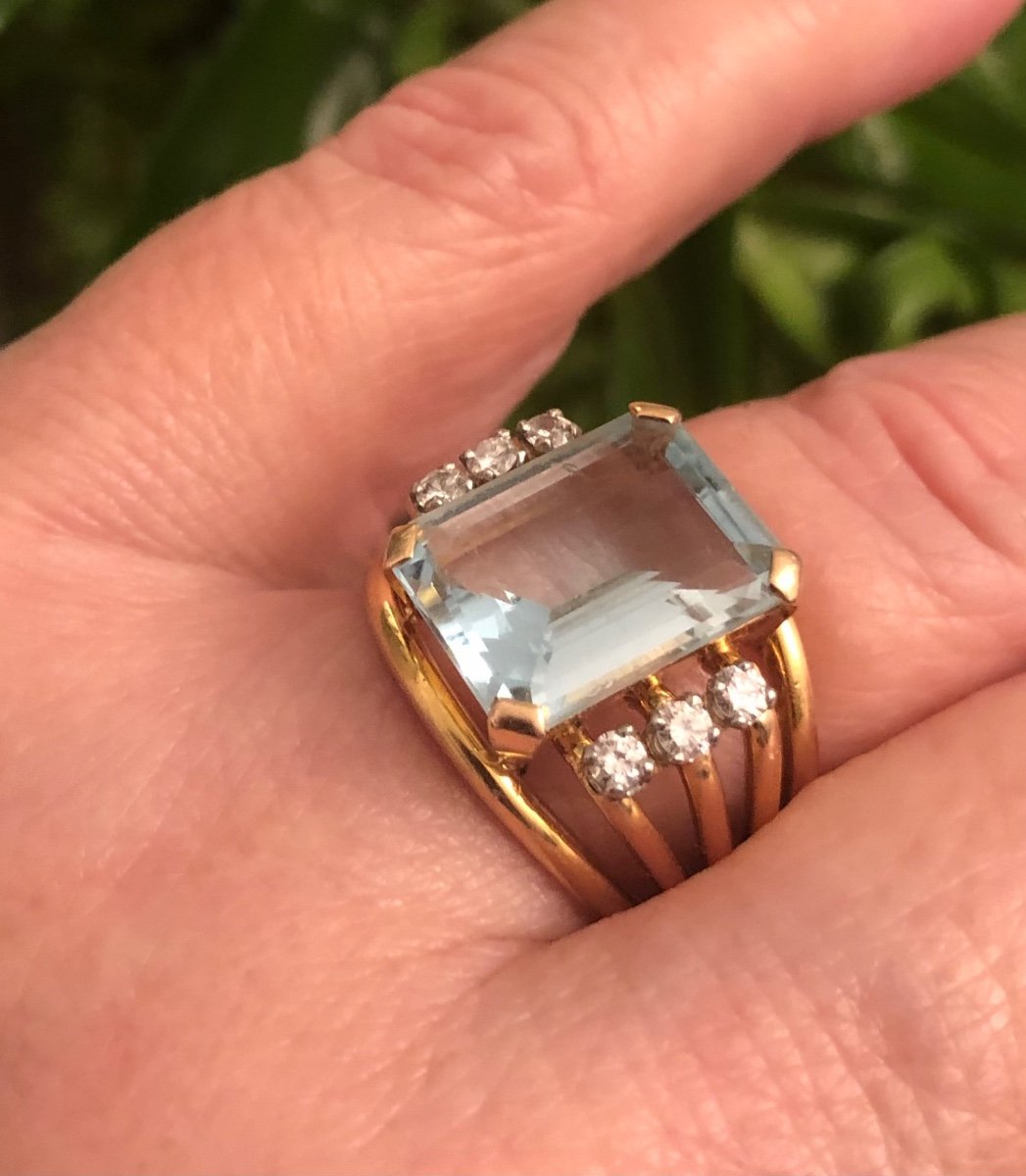 Gold / Aquamarine / Diamond Ring -photo-4