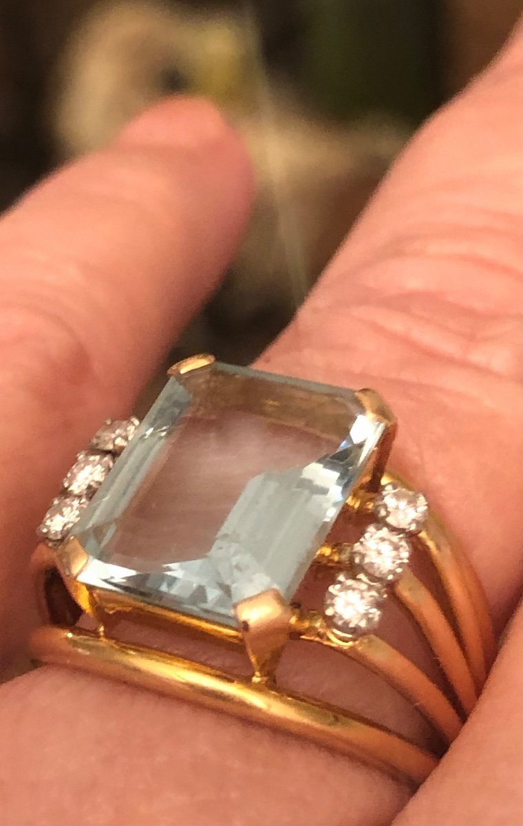 Gold / Aquamarine / Diamond Ring -photo-2