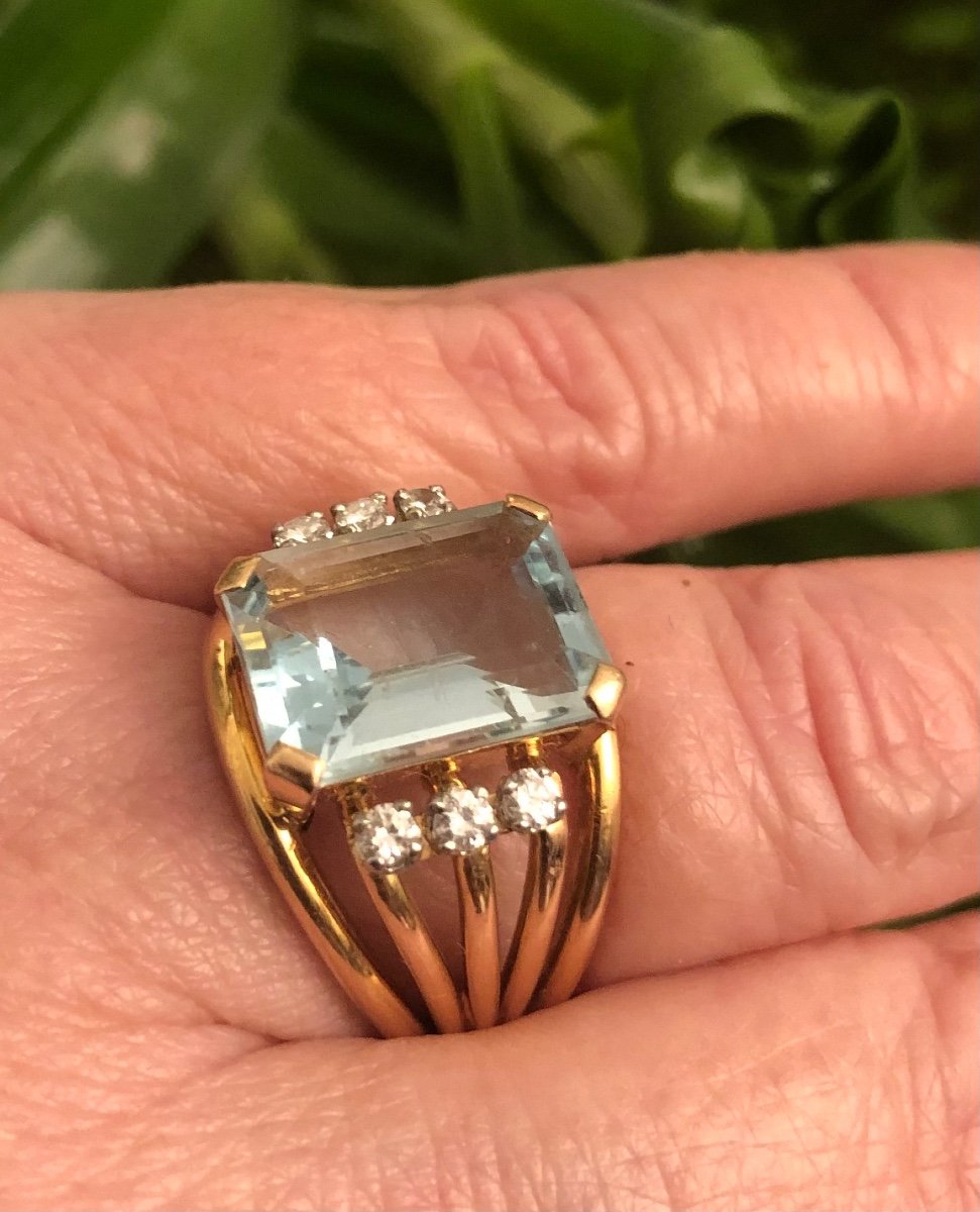 Gold / Aquamarine / Diamond Ring -photo-4