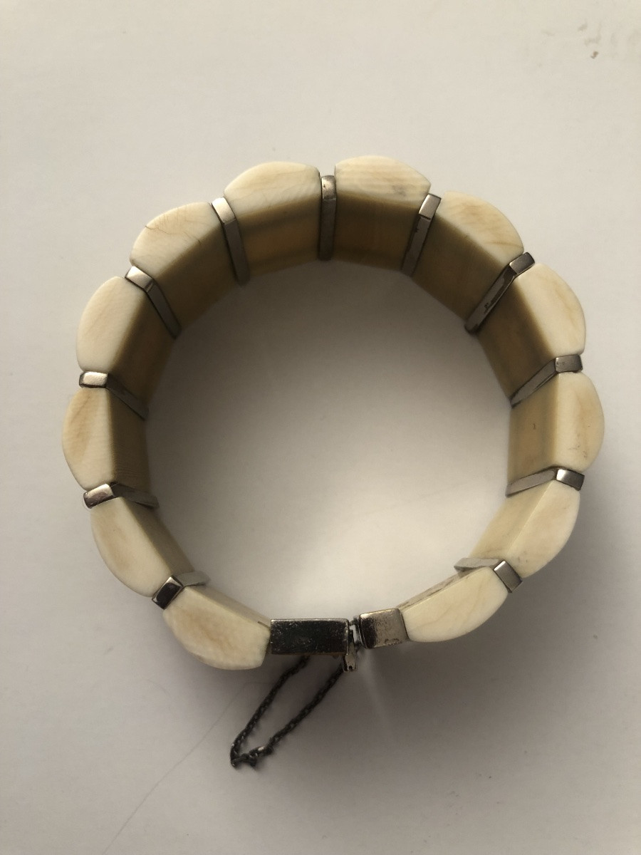 Art Deco Ivory Chrome Bracelet -photo-2