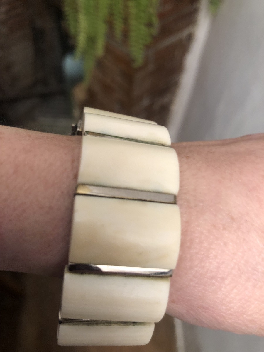 Art Deco Ivory Chrome Bracelet -photo-4