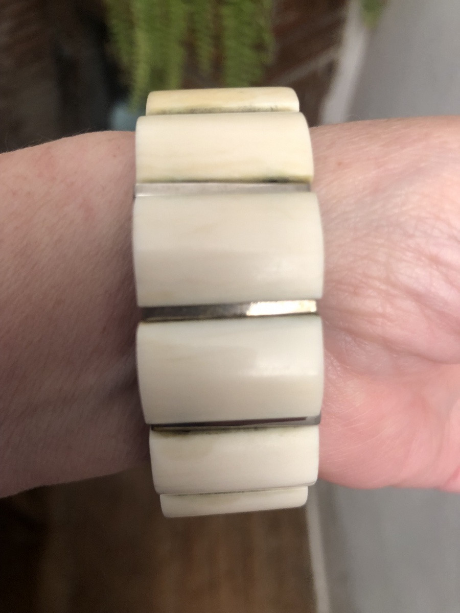 Art Deco Ivory Chrome Bracelet -photo-6