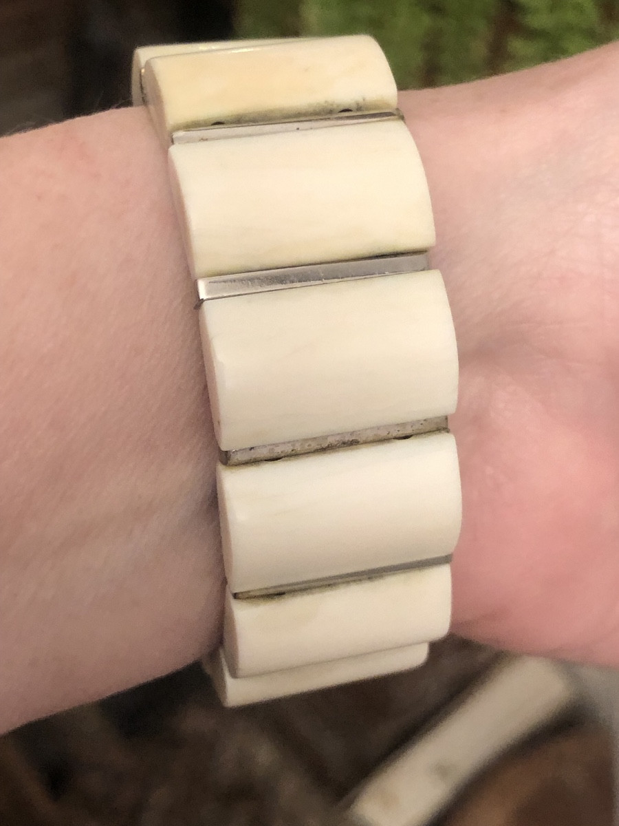 Art Deco Ivory Chrome Bracelet 