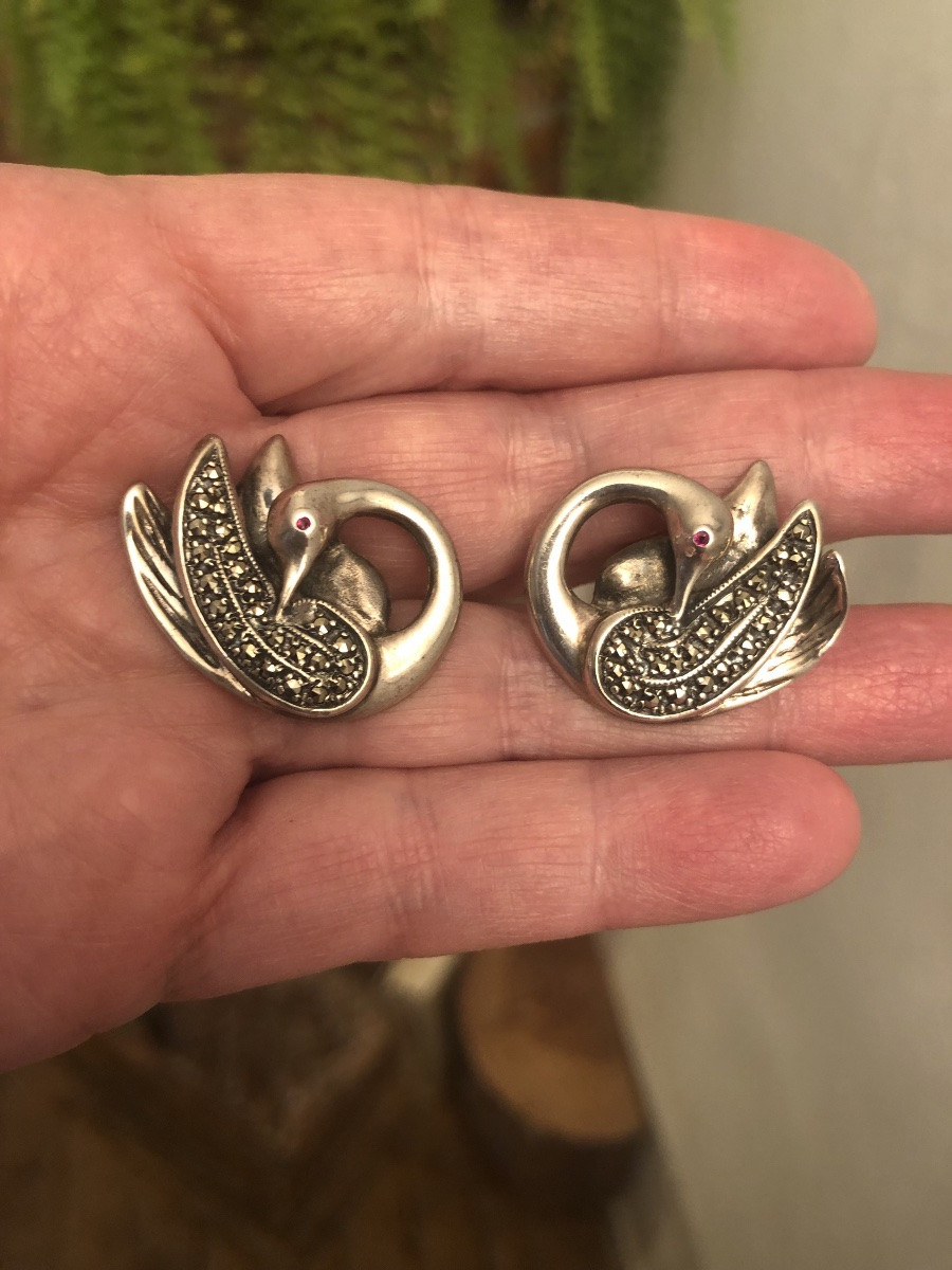 Boucles D’oreilles Cygnes En Argent -photo-3