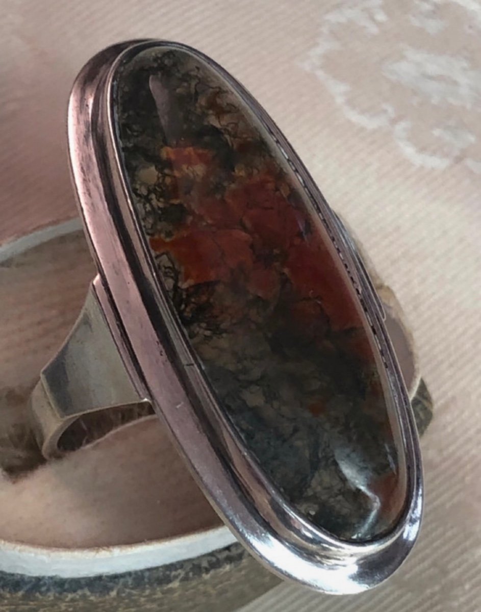 Bague Argent Agate Herborisée 