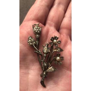 19th Century Silver / Fine Pearl Brooch 