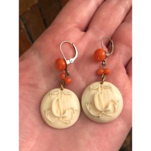 Boucles D’oreilles Corail / Ivoire 