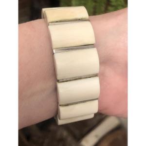 Art Deco Ivory Chrome Bracelet 