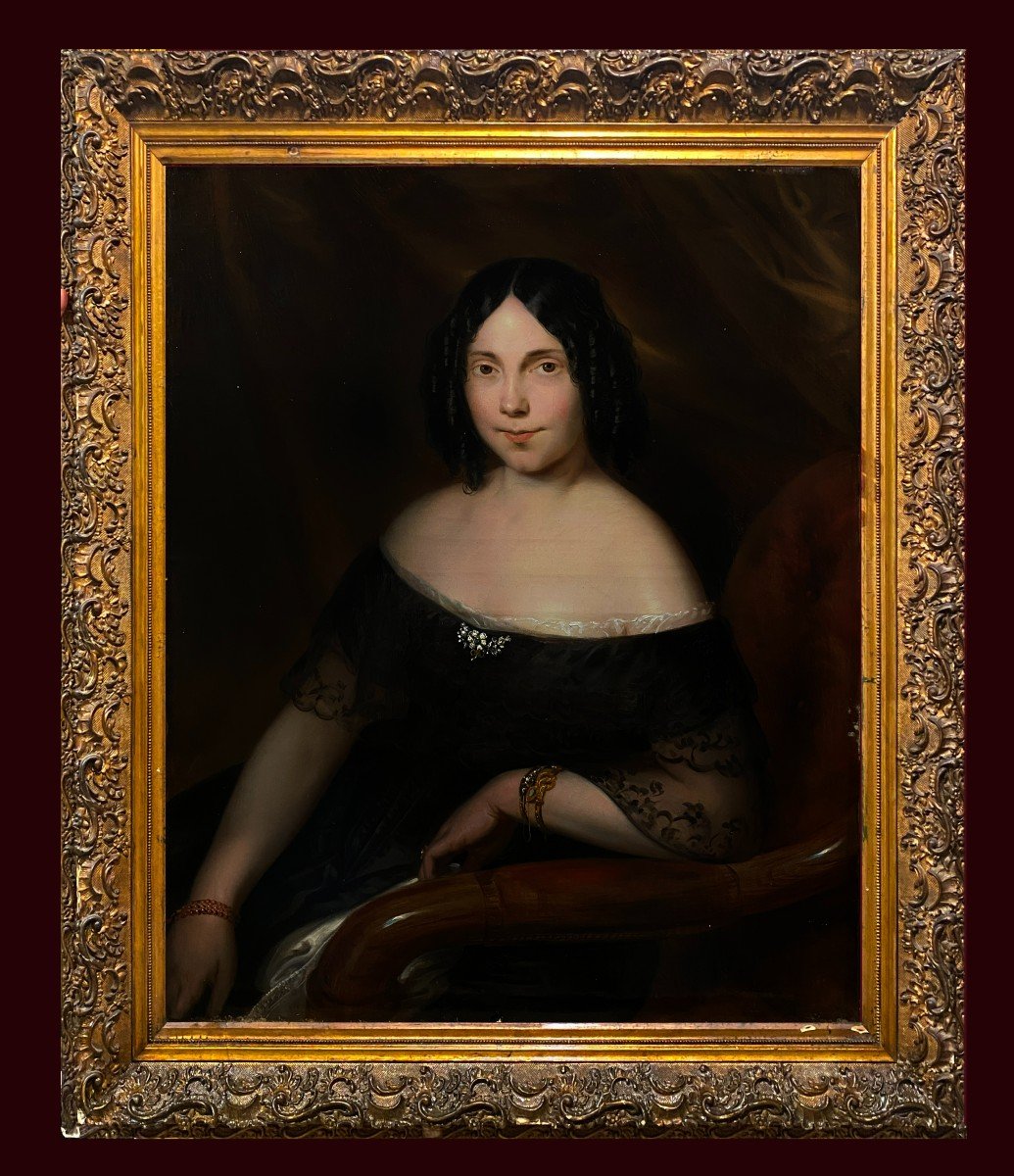 école Française (1840s) - Magnifique Portrait De Dame Assise
