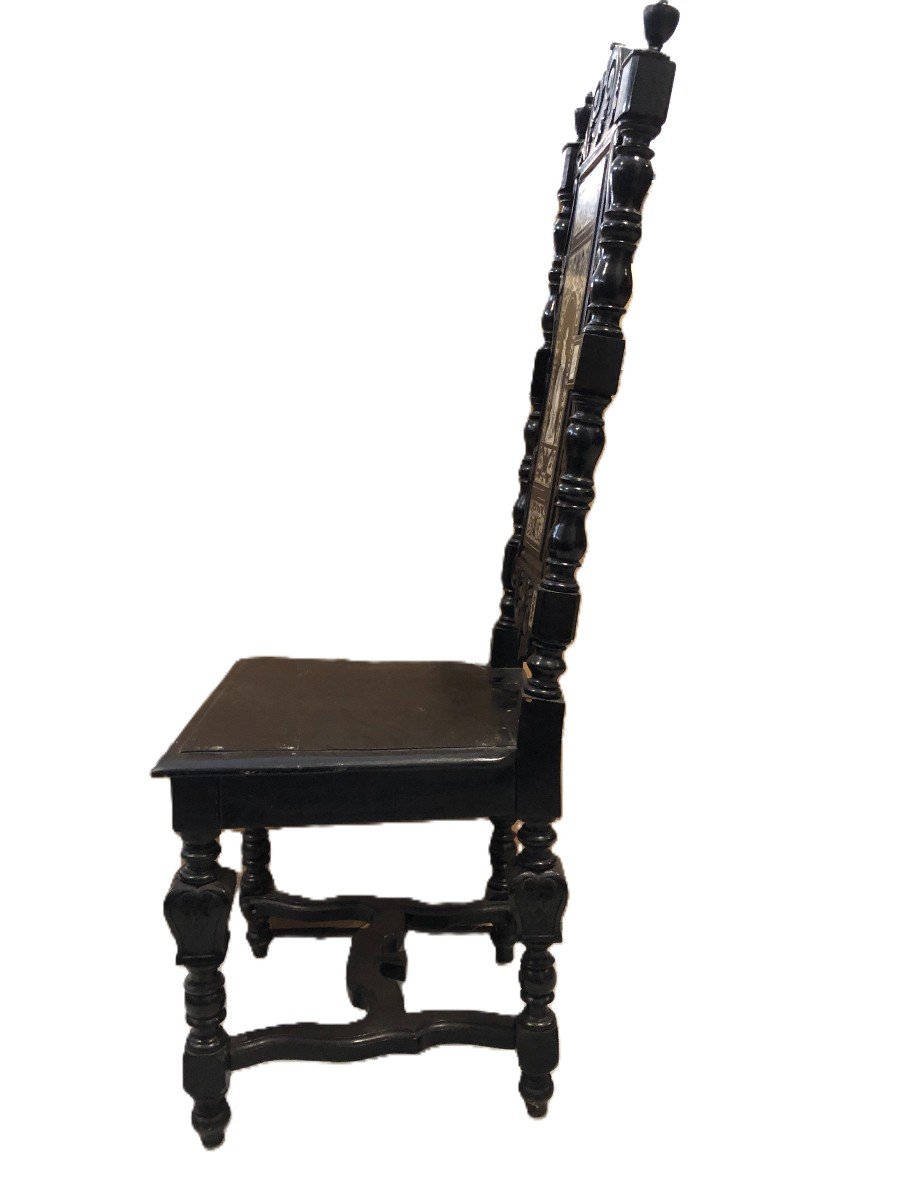 Magnifique Fauteuil En Bois Noirci Avec Marqueterie Ivoire Style Ferdinando Pogliani - Milan, C. 1890-photo-4