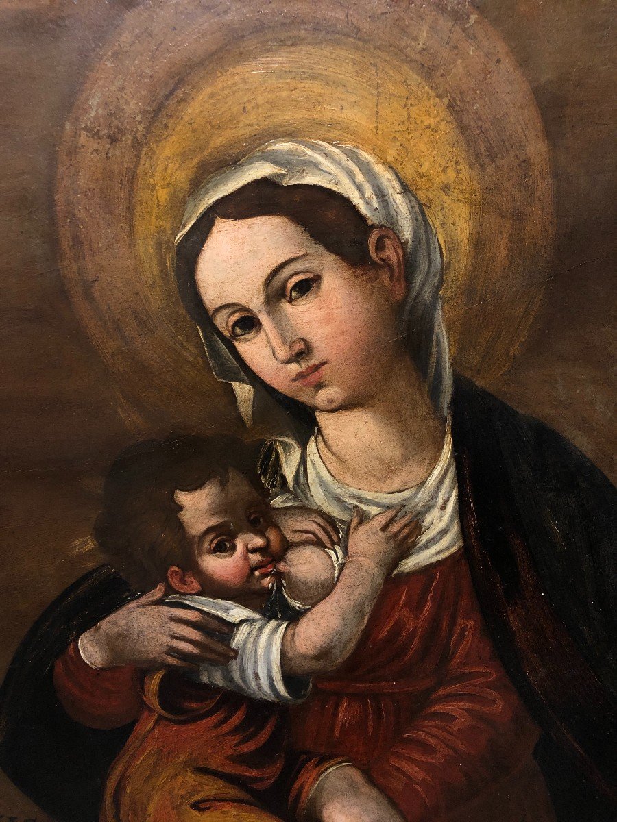 Italian School (c. 1600) - Rare Madonna Painted On Slate-photo-3