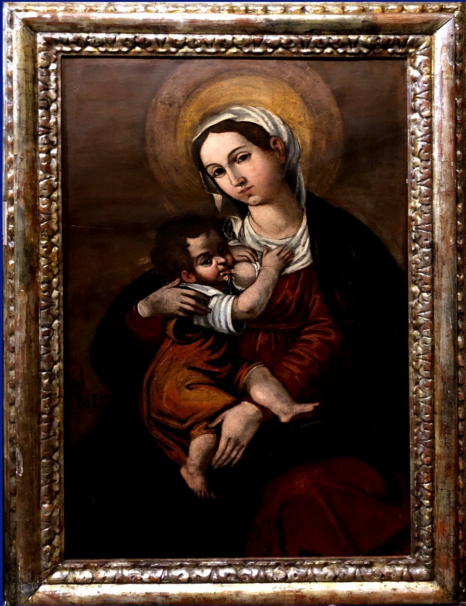 Italian School (c. 1600) - Rare Madonna Painted On Slate