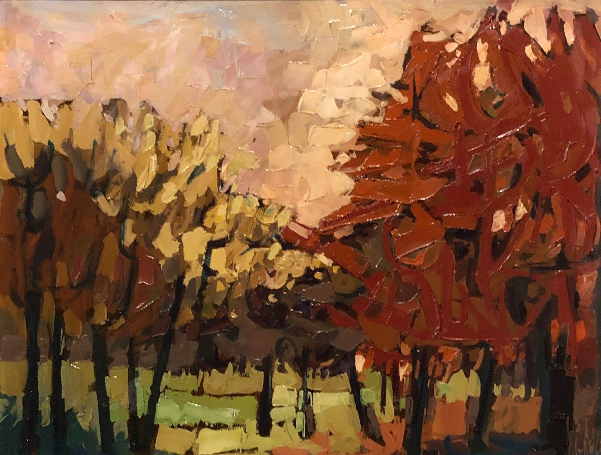 Spanish Expressionist School (1950s) - Autumn Landscape-photo-2