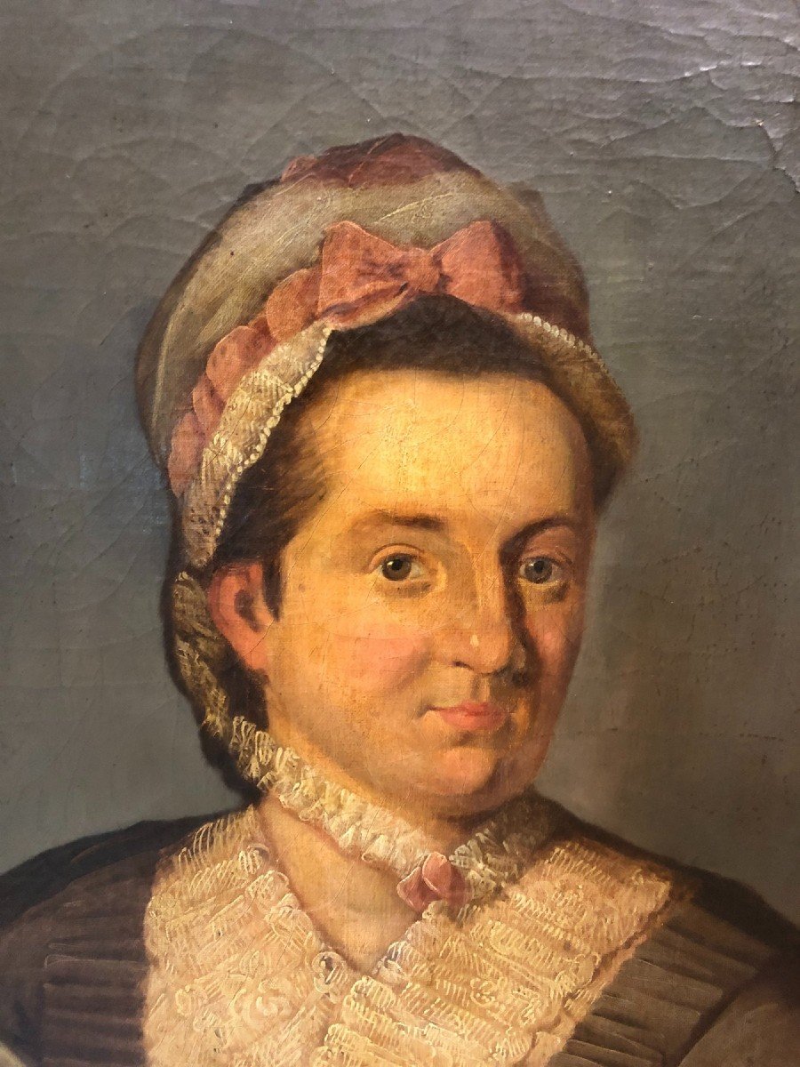 école Française (c. 1780) - Portrait De Femme En Charlotte-photo-2