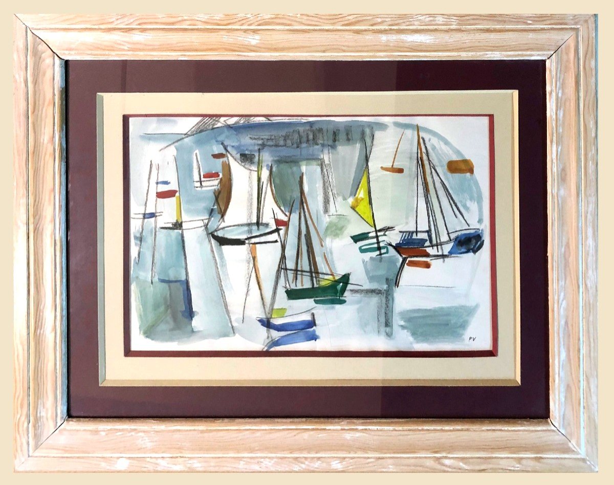 Spanish School (mid 20th Century) - Sailboats In Port