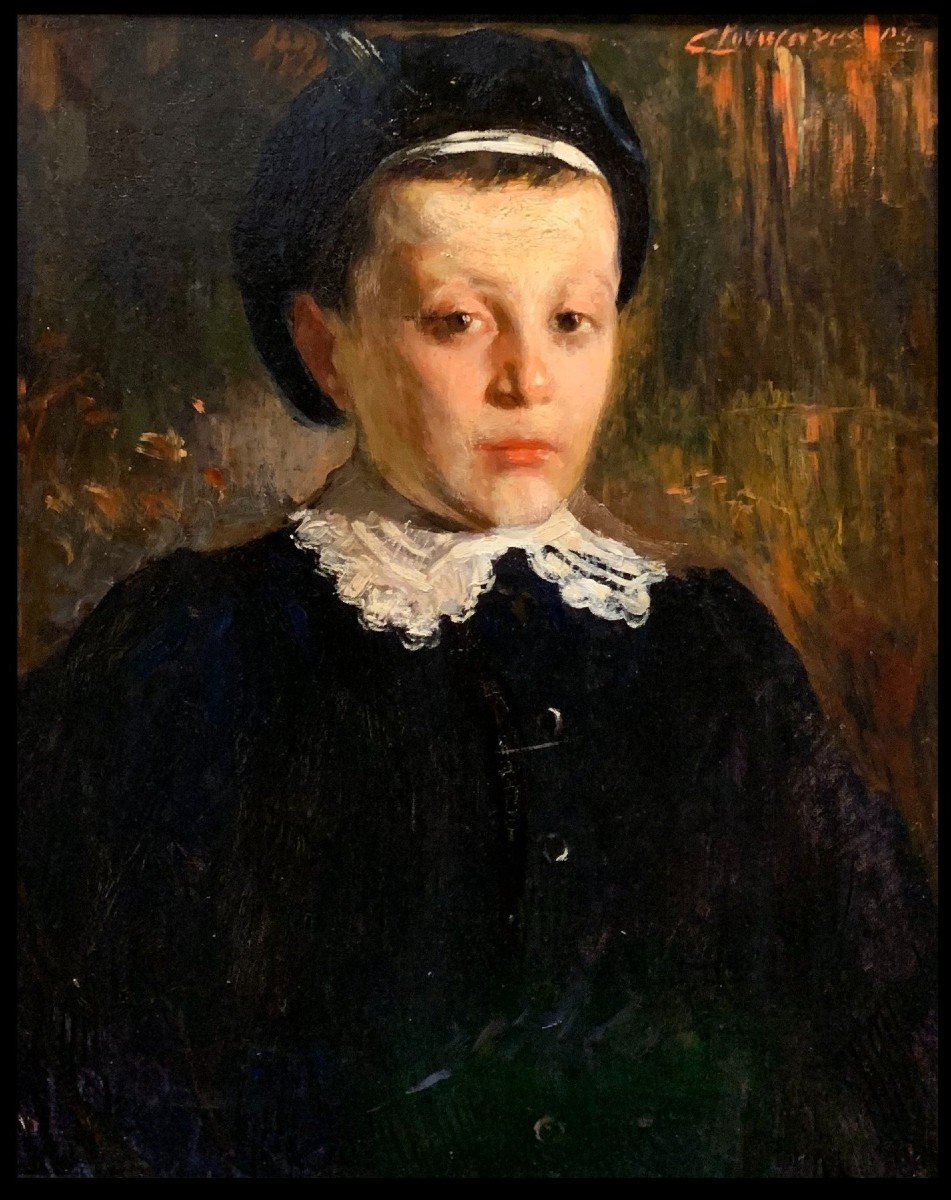 Clovis Cazes (1883-1918) - Portrait Of A Boy In Renaissance Costume-photo-2