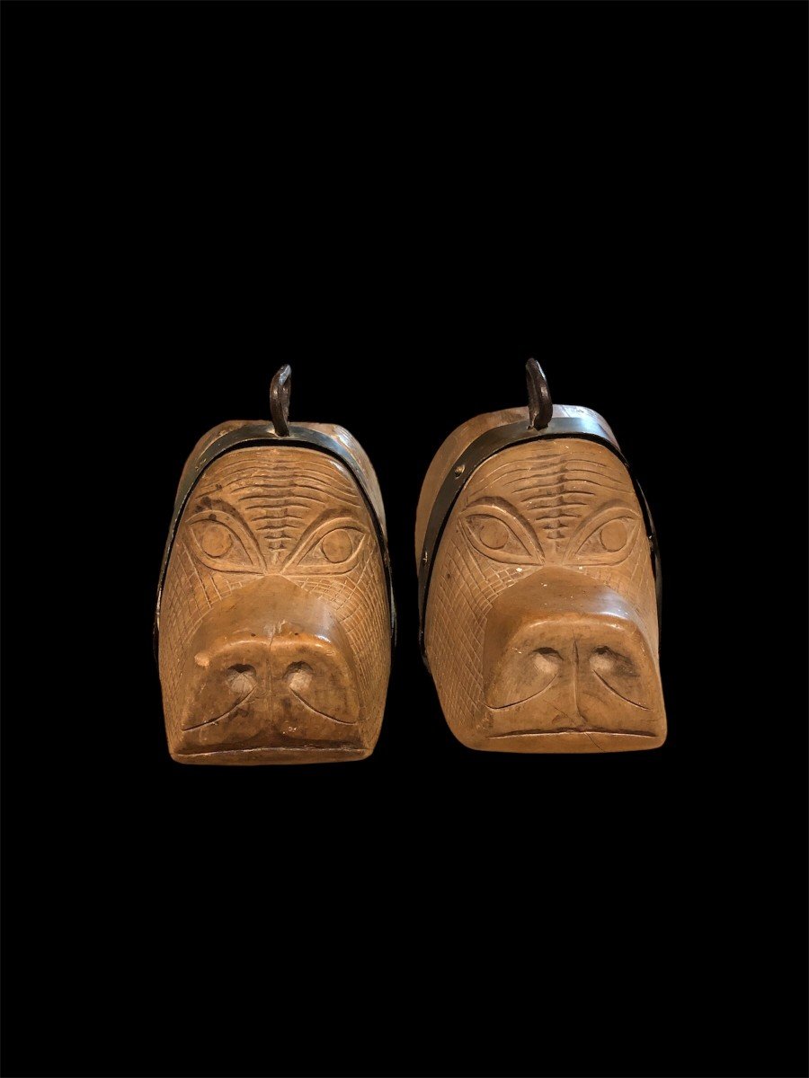 Carved Wooden Stirrups With Dog Heads - Argentina, C. 1920-photo-3