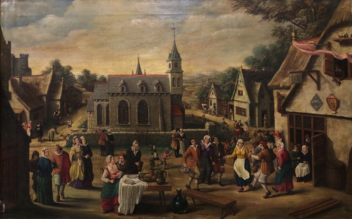 	 French School (19th-20th Centuries) - A Fair In The Netherlands (in The Style Of David Teniers)-photo-2