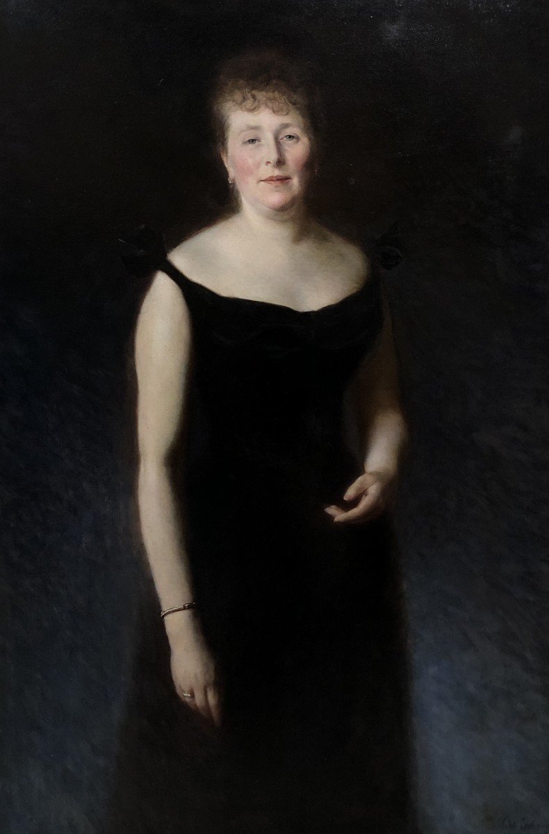 French School (c. 1880) - Portrait In Black Dress-photo-2