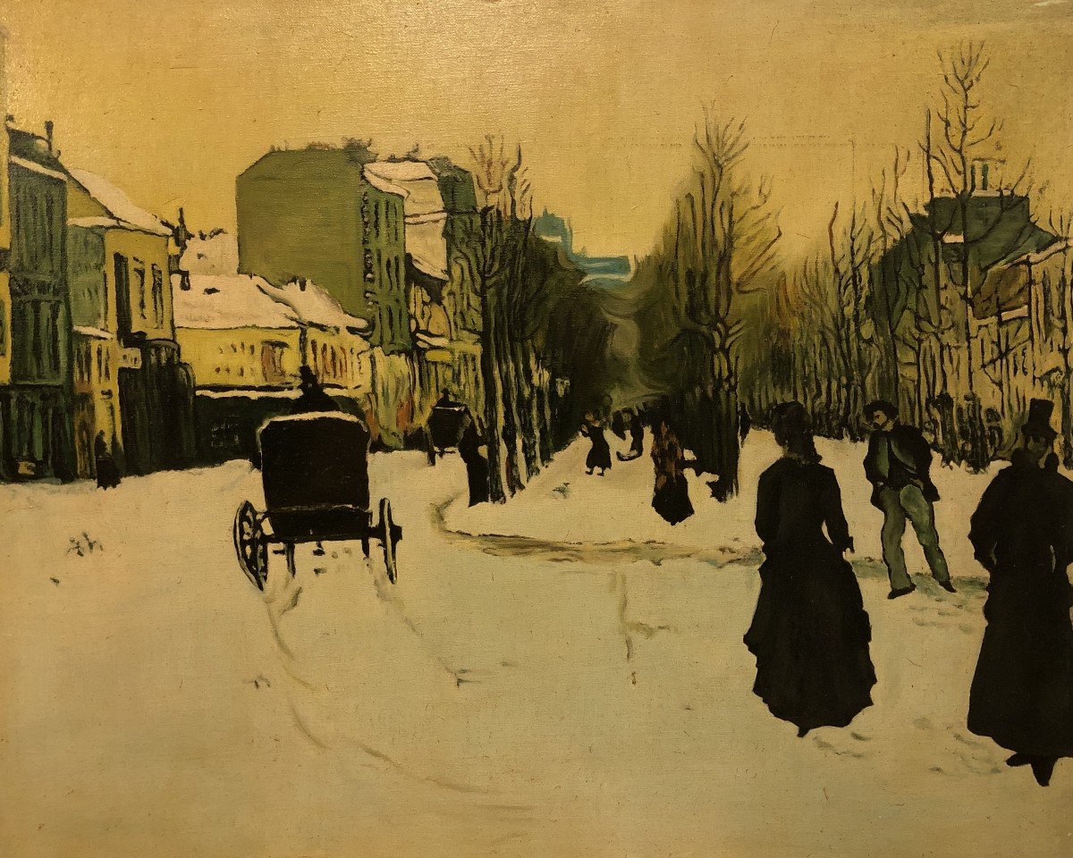 école Française (xx) - La Neige Au Boulevard De Clichy, 1876 (d'après Norbert Goeneutte)-photo-2