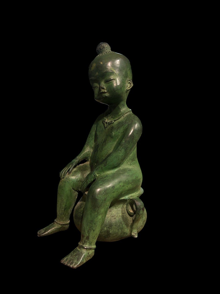 Petit Japonais En Bronze Vert - C. 1930-photo-2