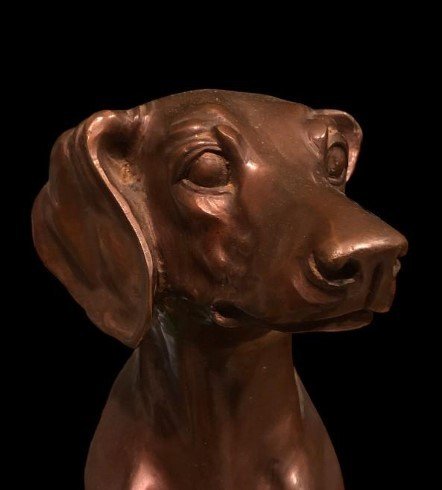 Bronze Dog Sculpture - France, 20th Century-photo-2